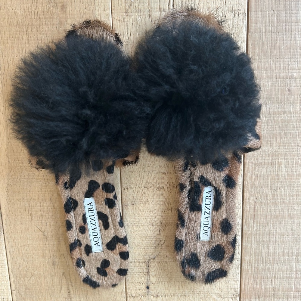 Aquazzura Leopard Print Poof Slides